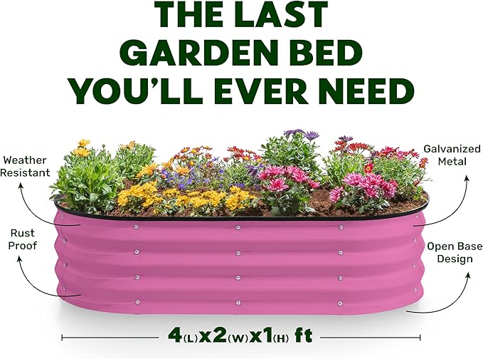 Galvanized Raised Garden Beds Outdoor // 4×2×1 ft Planter Raised Beds for Gardening, Vegetables, Flowers (Pink) // Large Metal Garden Box
