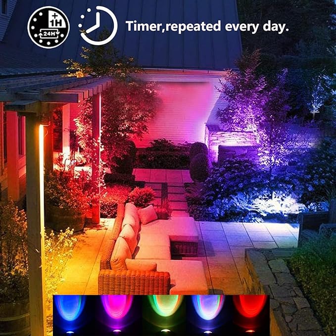 Spot Lights Outdoor 10W RGB Color Changing Low Voltage Landscape Lighting, IP67 Waterproof Outdoor Spotlight Remote Control Flood Light for Yard Garden House US Plug