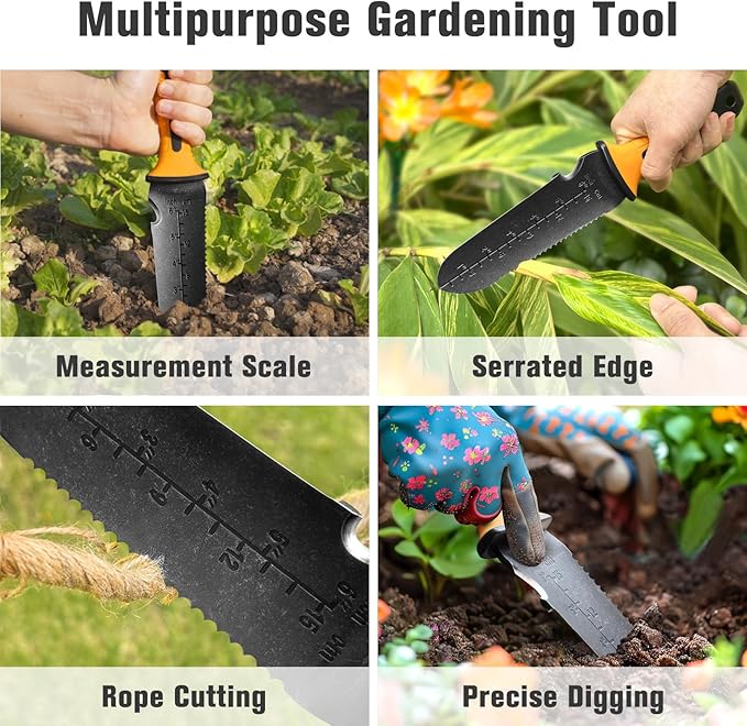 Hori Hori Garden Knife, Stainless Steel Gardening Knife Tool, Multi-Purpose Soil Knife with Sheath，Ergonomic TRP Handle for Weeding, Digging, and Cultivating，7" Blade- in Gift Box