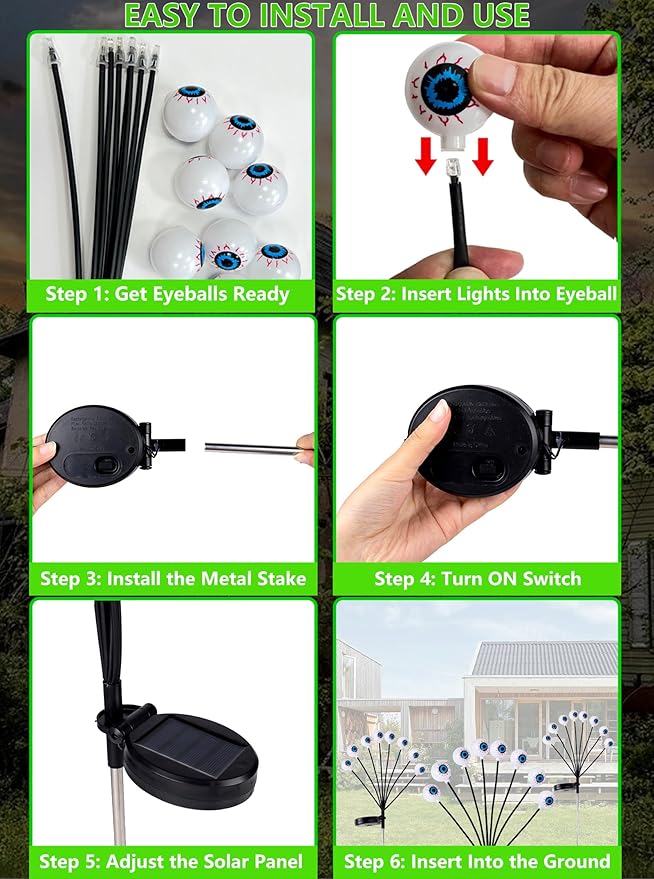 Halloween Decorations Outdoor Lights - 4 Pack 32LED Solar Halloween Scary Eyeball Pathway Lights Swaying by Wind, Waterproof Solar Halloween Stake Lights for Garden Porch Lawn Pathway (Green)