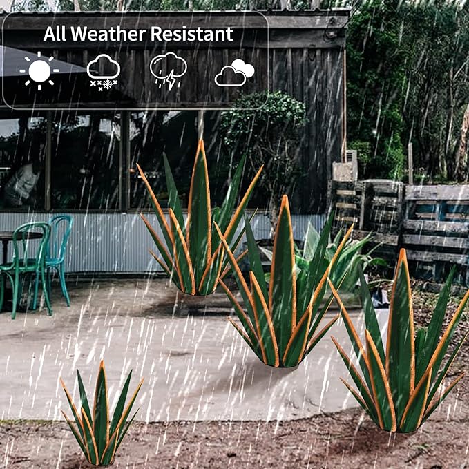 Large Tequila Rustic Sculpture, Rustic Metal Agave Plants for Outdoor Patio Yard, Home Decor Hand Painted Metal Agave Garden Yard Statue, Outdoor Lawn Ornaments Yard Stakes (Dark Green - M)