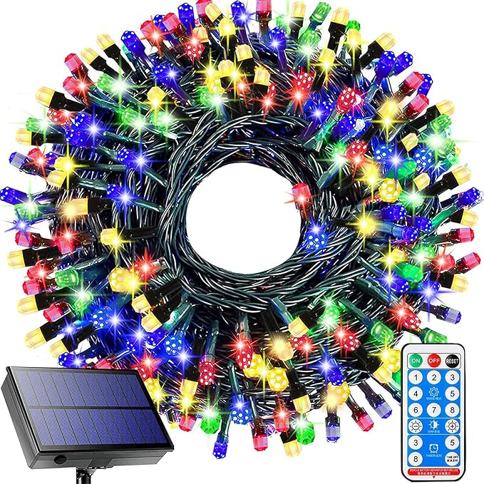 Solar String Lights Outdoor,115 Ft 300 LED Solar Christmas Lights with Remote,8 Modes Waterproof Patio Lights for Christmas Tree Patio Yard Garden Party Decor (Multi-Colored)