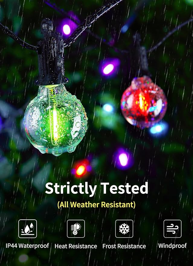 Brightown RGBW Outdoor String Lights, 25FT LED Patio Lights with Remote and Timer, Commercial Grade Waterproof Hanging Lights with 13 Shatterproof Bulbs(1 Spare) for Backyard Porch Garden Party Decor