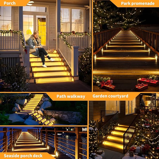 KINKAI Solar Step Lights for Outside, 10 Pack Outdoor Stair Light Waterproof Step Lighting for Garden, Patio, Yard, Front Door, Porch Decor (Warm Light)