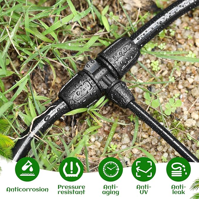 60 Pcs Tubing Irrigation Fittings for 8/11mm Drip Tubing to 4/7mm Irrigation Tubing Drip Irrigation Parts Anti Drop Irrigation Hose Fittings (3 Way, 4 Way and 6 Way Connector)