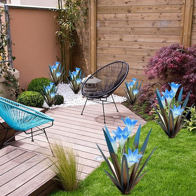 Homight Metal Agave Plant Outdoor Decoration Outdoor Garden Decoration Lily Mexican Yard Art Plant Garden Agave Lily Decorative Garden Gift… (2 Big Blue Lilies)