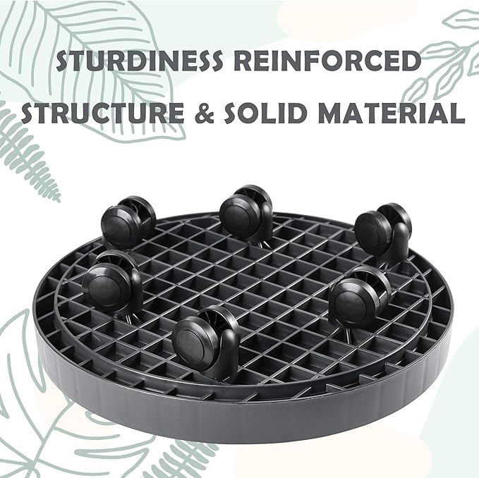 14.2 Inch Planter Caddies Rolling Saucer Caddy with Wheels, Heavy Duty Wheeled Stand for Potted Plant, Round Coaster Roller Base Tray with Casters, Flower Pot Dolly Holder for Indoor Outdoor