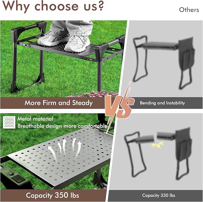 Foldable Garden Kneeler and Seat, Patented Thicker Wider Softer Kneeling Pad with Magnetic Stripe, 350lbs Heavy Duty Durable Garden Stool with Tool Bag, Gardening Gift for Women and Men