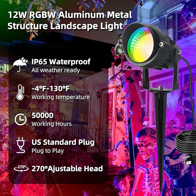 Spotlights Outdoor LED Spot Lights for Yard, 12W RGB Color Changing Landscape Lighting 120V Waterproof Spotlight with Plug & Remote for House Garden Path Tree Patio Lawn Decoration （2 Pack