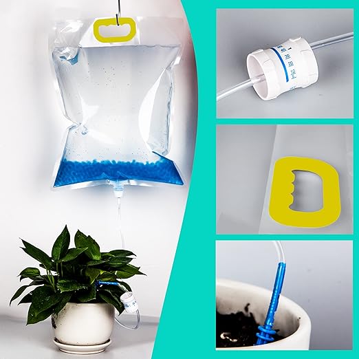 3.5L Self Watering Planter iv Bags with Adjustable Flow Regulators & Hooks,Automatic Drip Irrigation Kits, Indoor Plant Life Support Self-Waterer, Vacation Plant Watering System for Potted Plants,3Pcs