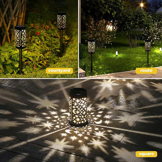 Solar Pathway Lights 6 Pack Star Moon Solar Lights Waterproof Garden Light for Yard Lawn Path Patio Outdoor Decor Gifts Warm White (Modern)