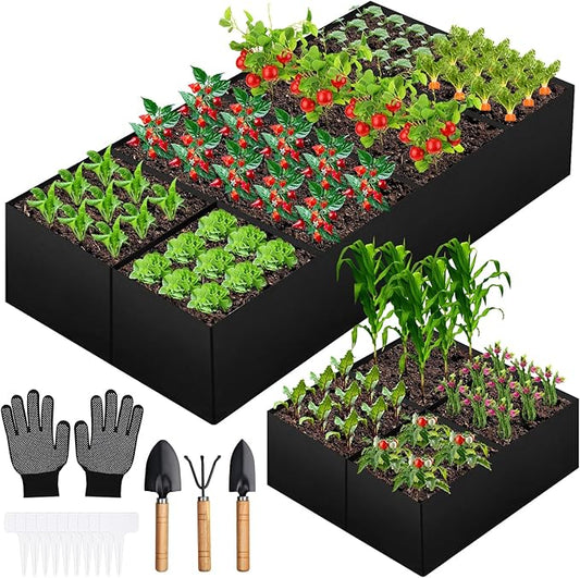Fabric Raised Garden Bed, Large Garden Grow Bags Rectangle Breathable Planting Containers with 4 Grids Reusable Heavy Pot Garden Tools for Vegetables Flowers Plants (6ft x3ft x1ft, 128 Gallon Vol.)