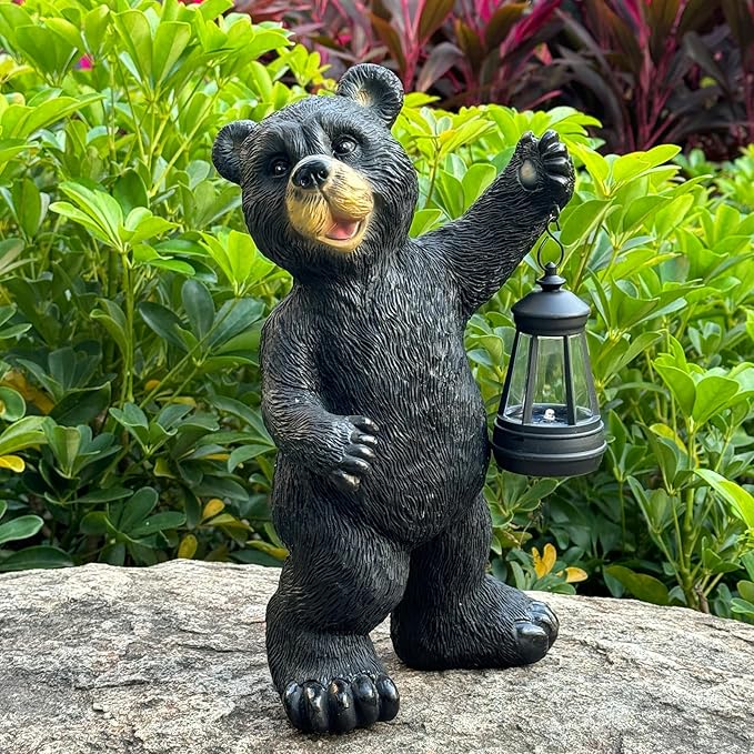 Solar Lantern Garden Statue Decoration, Outdoor Bear Statue Lights for Patio Patio Decor - Unique Housewarming Gift for Grandma Wowen Mom Friend, Cute Spring Ornament
