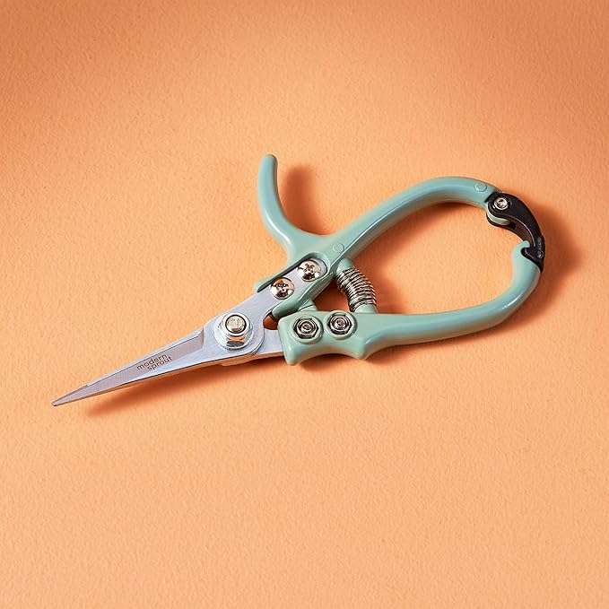 Modern Sprout Pruning Shears for Gardening, Herb Snips, Flower Cutting Scissors, Indoor Plant Shears, Lightweight, Ergonomic, Carbon Steel Blade, Easy-Lock Safety-Catch, Aesthetic, Green, Micro-tip