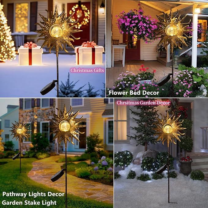 TAKE ME Sun Solar Lights Garden Outdoor Waterproof Metal Decorative Stakes for Patio Yard Walkway LawnPatio Mothers Day Gifts Mom Wife Grandma (Sun)