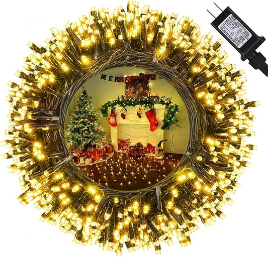 114ft Christmas String Lights Outdoor, 300 LED Connectable With Timer, 8 Modes Tree Fairy Twinkle Lights for Garden, Wedding, Indoor Outdoor Xmas Decor (Warm White)