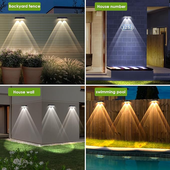Solar Fence Lights Outdoor - 2700/4000/6000K 3 Mode, IP65 Waterproof Fence Solar Lights Outdoor, Fence Light Solar Powered for Outside, Backyard/Railing/Step/Patio/Stair Railings and Wall (8 pack)
