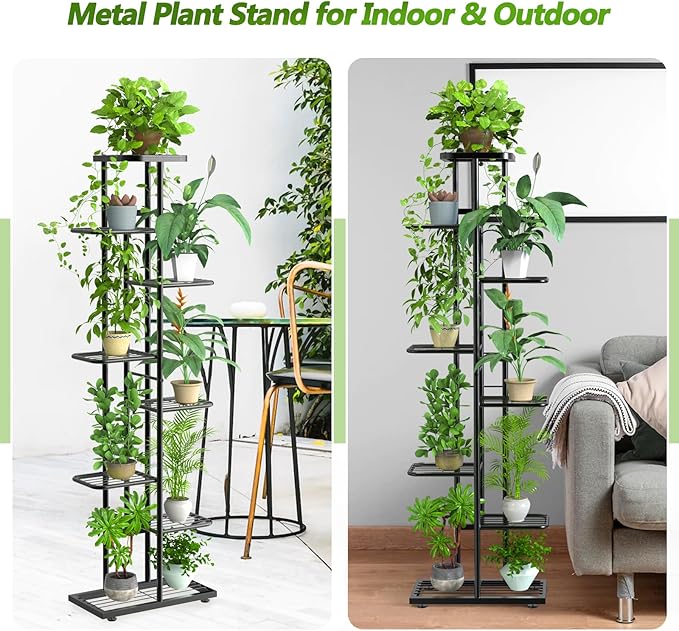 Corner Plant Stand Indoor 8 Tier 9 Potted with Gardening Tools and Gloves, Upgraded Tall Metal Plant Shelf Organizer Outdoor, Multiple Flower Holder Display Rack for Patio, Garden, Balcony, Living