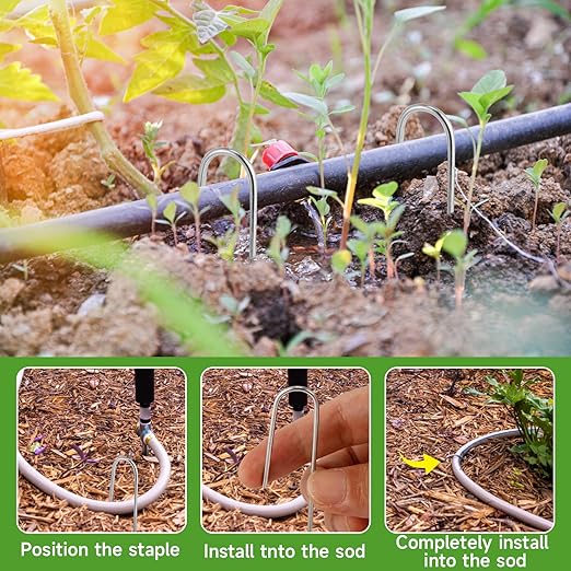 200 PCS J Shape Landscape Staples,5.12 Inch Irrigation Drip Tubing Landscape Staples,Galvanized Garden Stakes,Landscaping Staples for Drip Tubing Up to 1/2" Diameter