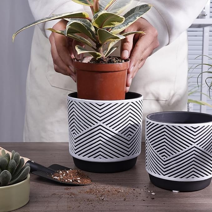Ceramic Planters for Indoor Plants, Flower Pots with Drainage Holes, 6/5/4inch Plant Pot for Indoor and Outdoor Plants for Morden Home Decor or Gifts