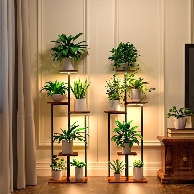 Plant Stand Indoor with Grow Light, 2-Pack Metal Plant Shelf with 6 Grow Lights, 5 Tiered Corner Plant Stand Shelves for Indoor Plants Multiple, Plant Rack Display Flower Holder for Living Room, Patio