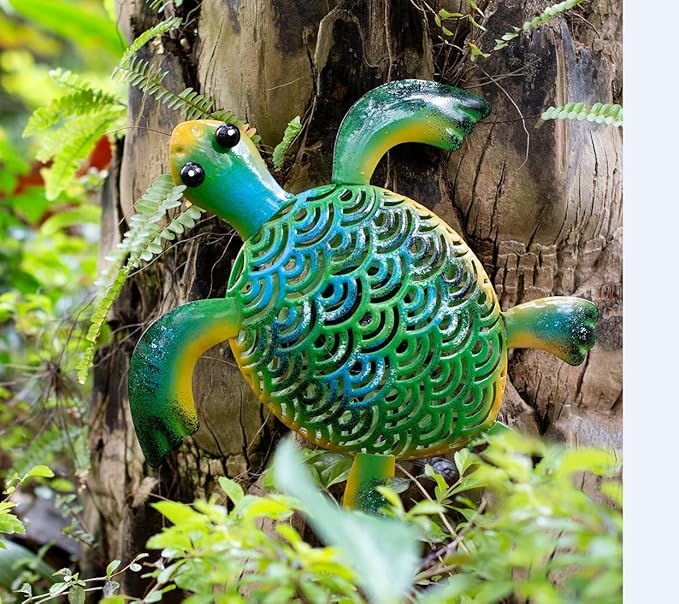 Natelf Solar Powered Turtle Statue Outdoor Decor Metal Animal Yard Art Waterproof Outdoor Sculptures for Patio, Yard, Balcony, Yard Ornament - Unique Housewarming Gifts