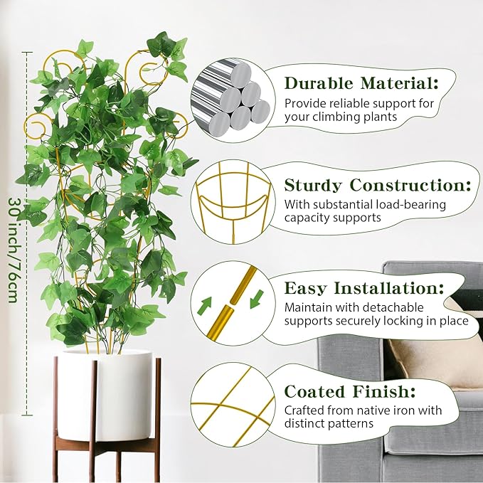 ZOUTOG Trellis for Climbing Plants Indoor 30 Inch, Houseplant Trellis for Potted Plants Metal 4Pcs for Vine Ivy Flower Support,Moon Shape,Golden