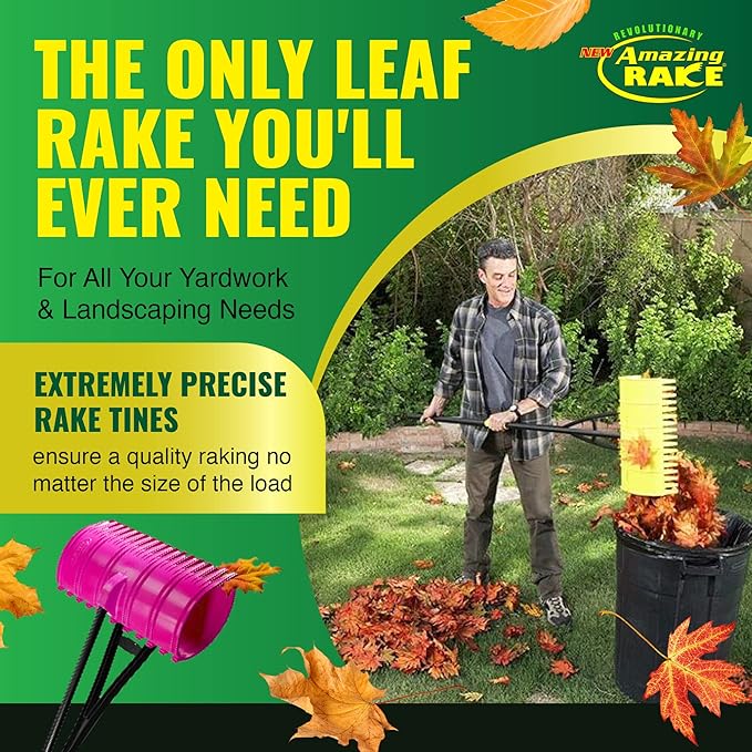 Amazing Rake Back Saving Garden Rake ― Leaf Rakes for Gardening ― Leaf Picker Upper ― Heavy Duty Leaves Claw & Rakes Lawns Garden Tool ― Easy Leaf & Grass Grabber Without Bending Over ― Hot Pink