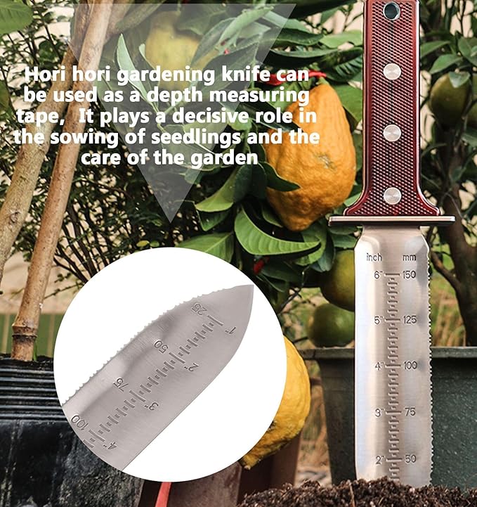 Gardening Hori Hori Garden Knife - Gardening Knife,Soil Knife, Serrated Side Weeding Knife,Digging Knife,Garden Knives With Sheath,Full Tang Hori Hori Knife