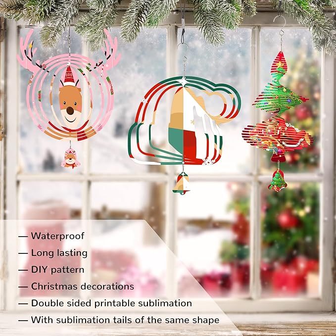 Sublimation Wind Spinner Blanks, 10 Inch 3D Aluminum Metal Hanging Wind Spinner Bulk for Garden Yard Outdoor, Window Porch Decoration for Heat Press Transfer DIY (23. Santa hat-6pcs)
