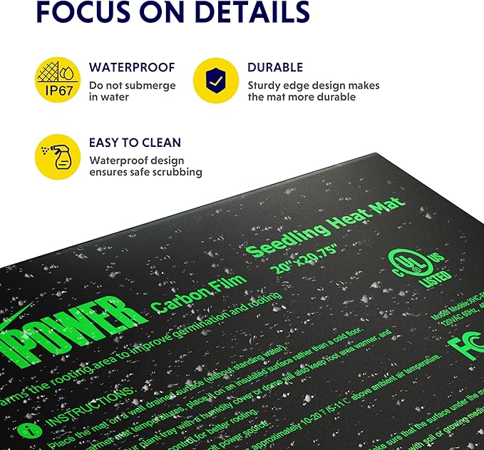 iPower 2 Pack 20" x 20.75" Seeding Heat Mat Adjustable Temperature Waterproof Durable Hydroponic Plant Heating Pad for Germination Starting