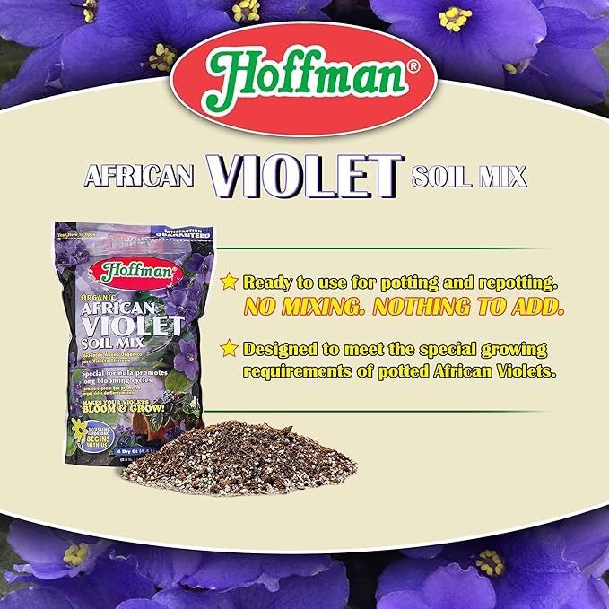 Hoffman Organic African Violet Soil Mix to Promote Long Blooming Cycles and Increase Plant Growth, 4 Dry Quarts, 2 Pack