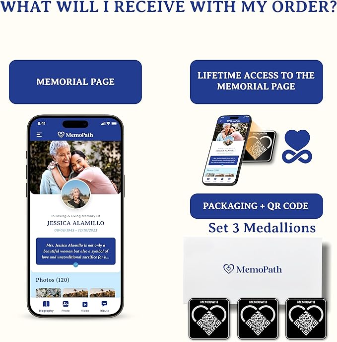 QR Memorial Plaque and Memorial Webpage - Cemetery Plaques for Grave, Cemetery Qr Code, Memorial Qr Code for Headstone, Memorial Plaques, Remember Tag, Memorial Gifts for Loss of Loved One