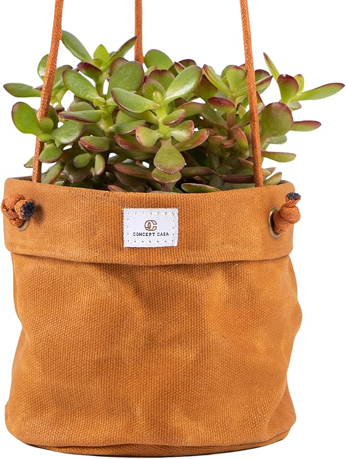 Waxed Canvas Handmade Hanging Planter for Indoor/Outdoor Plants, Hanging Basket Plant Holder Dijon Yellow