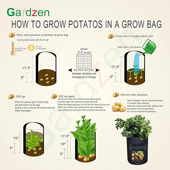 Gardzen 6 Pack BPA-Free 10 Gallon Vegetable Grow Bags with Access Flap and Handles, Suitable for Planting Potato, Taro, Beets, Carrots, Onions, Peanut
