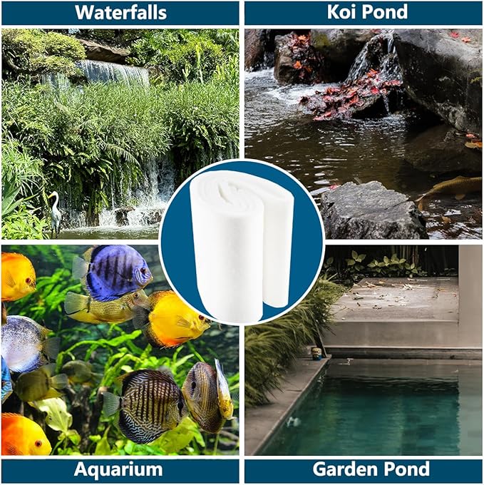 White Koi Pond Filter Pad Fine Bulk - Cut to Fit - Durable Fish Pond Filter Media - Water Garden Aquariums Filter Material - 23.6" x 12" x 3/5" - 4/5" Thickness - 3 Pack