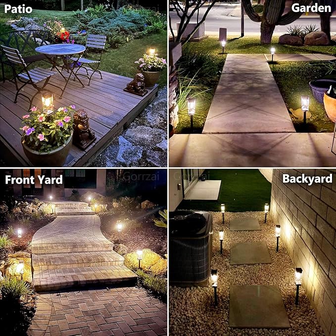 Solar Pathway Lights Outdoor Waterproof Solar Outdoor Lights with LED Tungsten Filament Bulb, Auto On/Off Garden Lighting for Outside Yard Landscape Driveway Lawn Path 4 Pack
