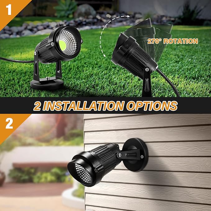 LemonBest Landscape Lights - 5W 110V Outdoor Spotlight - Waterproof IP65-3000K Cool White LED Landscape Lights - 5ft Cable for Yard Garden Patio Driveway House (Include Spike) (4 Pack)