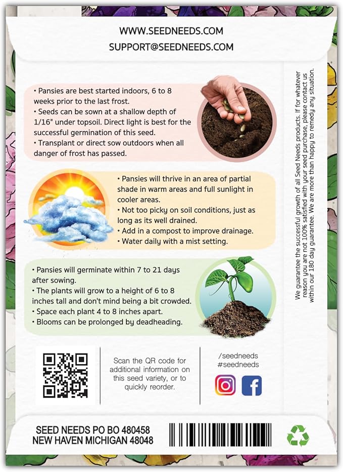 Seed Needs, Rococo Pansy Seeds - 600 Heirloom Seeds for Planting Viola Germania - Colorful Blooms for an Outdoor Flower Garden, Attracts Pollinators (1 Pack)