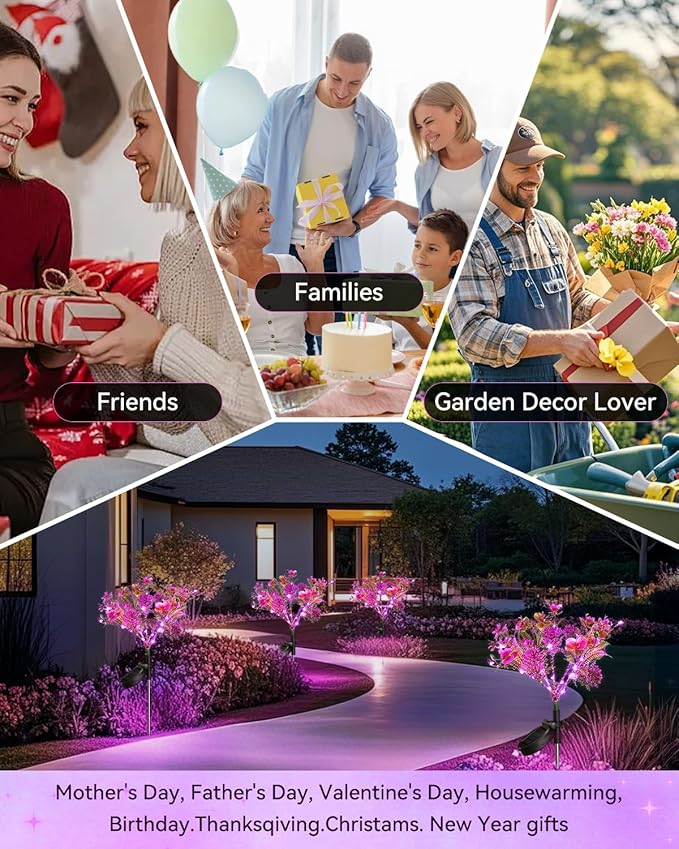 Neporal Solar Garden Lights, 6PK Purple Phalaenopsis Solar Flowers Outdoor Waterproof, Solar Lights Decorative for Garden,Yard Decor, Outdoor Decor