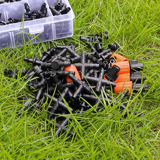 280 Pcs Drip Irrigation Fittings Kit for 1/4" Tubing, 1/4 Inch Drip Irrigation Barbed Connectors (Nozzles, Nozzle Tees, Single Barbs, Couplings, Tees, Elbows, Plugs, Crosses) for Garden System