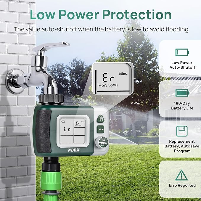 Digital Sprinkler Timer for Garden Hose Watering, Battery Powered Hose Timer with Rain Delay, Manual, Automatic Watering System, Outdoor Programmable Water Timer Irrigation Timer for Lawn Yard