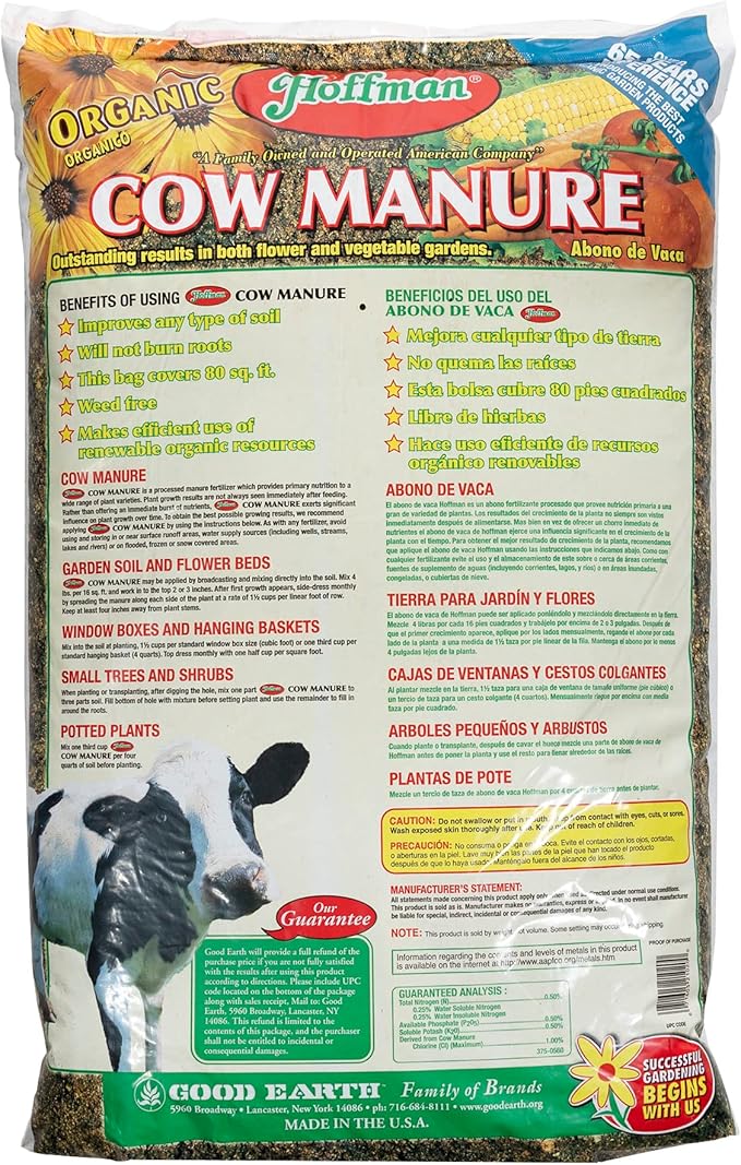 Hoffman Organic Cow Manure Vegetable and Flower Garden Fertilizer, 1-1-1 Formulation, 20lbs