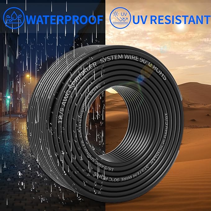 18/5 Solid Sprinkler System Wire 150ft, 18 Gauge Irrigation Wires PVC Jacket Sprinkler Cable for Underground Irrigation Valves Field Central Control System