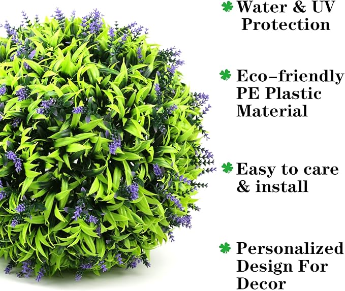 Sunnyglade 2 PCS 15 inch Artificial Plant Topiary Ball Faux Boxwood Decorative Balls for Backyard, Balcony,Garden, Wedding and Home Décor (Purple)
