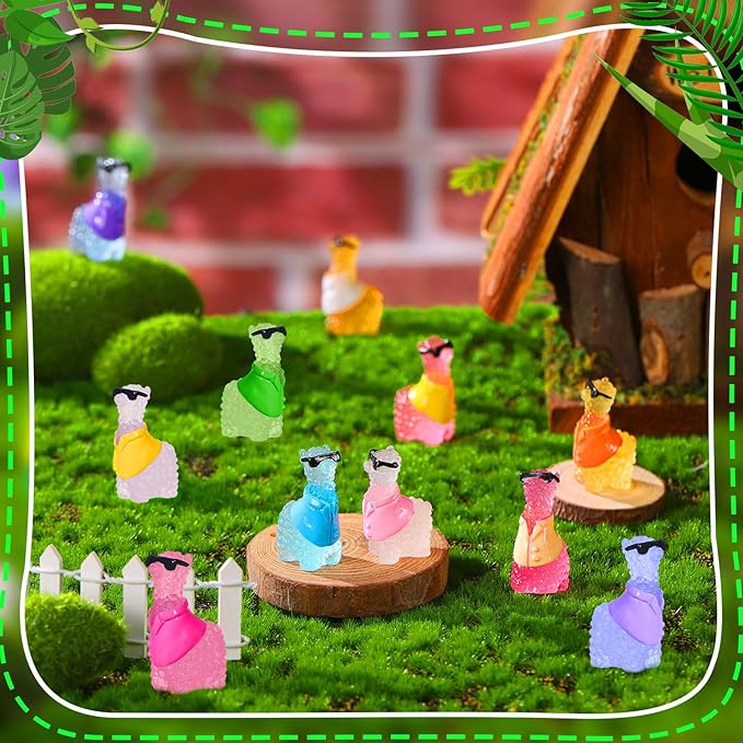 Poen 50 Pcs Resin Miniature Alpaca Figurines Glow in Dark Luminous Mini Animals Alpaca Llama for Garden Landscape Aquarium Dollhouse Decor(Elegant Style)