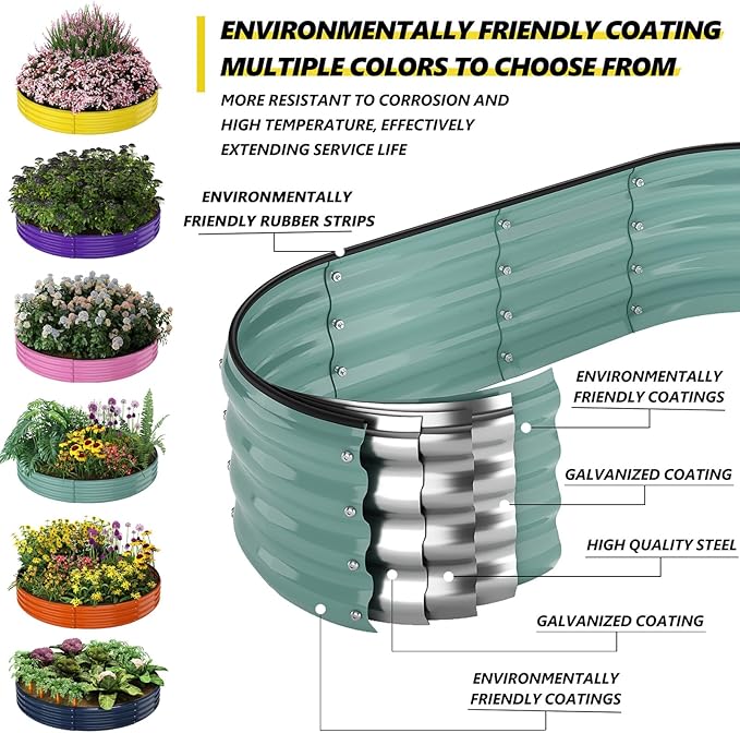 Galvanized Metal Planter Round Raised Garden Bed Kit for Gardening Outdoor，3x3x1ft Planter Grow Garden Box Raised Flower Bed，Round Galvanized Planter Outdoor Large Metal Fire Pit Ring