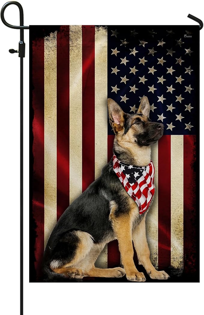 FLAGWIX Flags - German Shepherd American Flag MRPSL196F, Garden Flag (11.5" x 17.5") - USA House Garden Flags Premium Polyester - Decorative Outdoor Flags