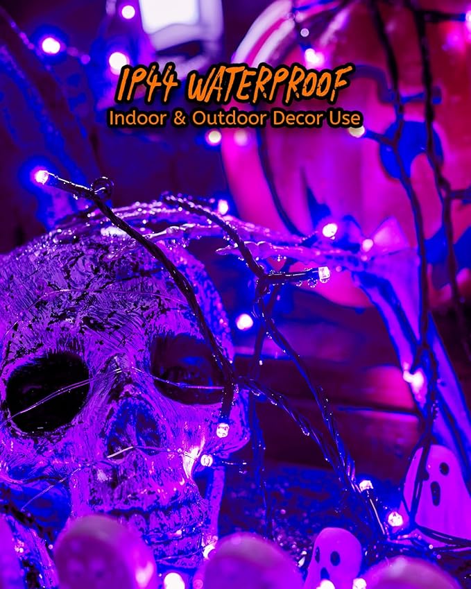 Minetom 196FT Purple Halloween Lights, 600 LED Halloween Fairy String Lights with 8 Modes Remote, Waterproof Plug in Purple Hanging Twinkle Lights for Party Garden Bedroom Halloween Decorations