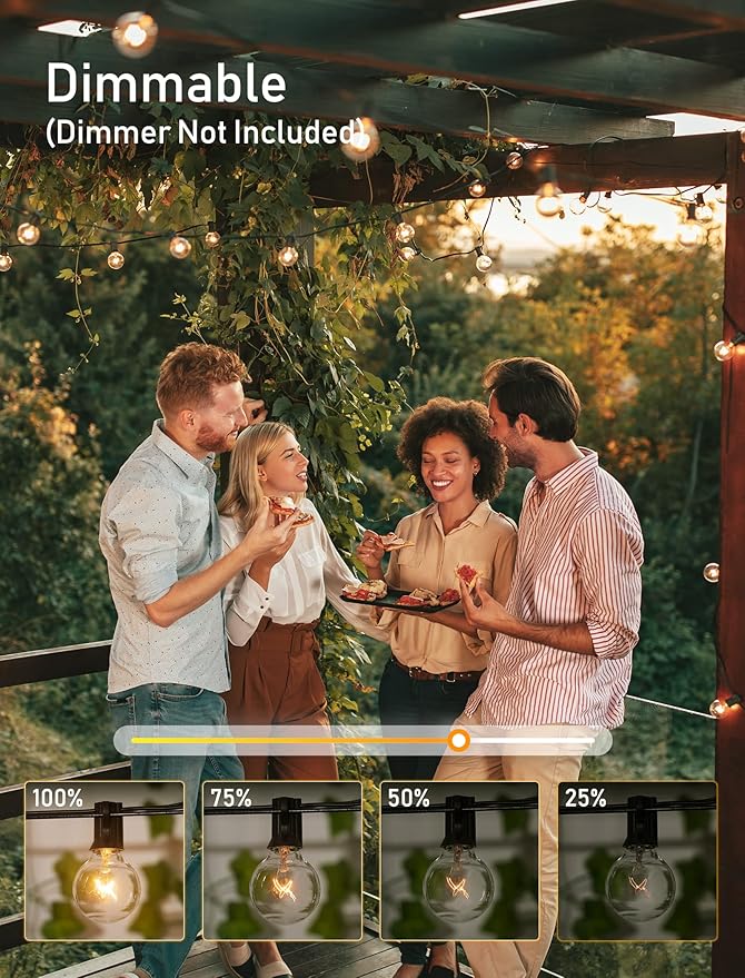 Brightown Outdoor String Lights, 25 Ft Globe Patio Lights with 25 Edison Glass Bulbs, UL Listed Waterproof Hanging Outside Lights for Backyard Balcony Party Decor, Not Connectable, 2 Pack